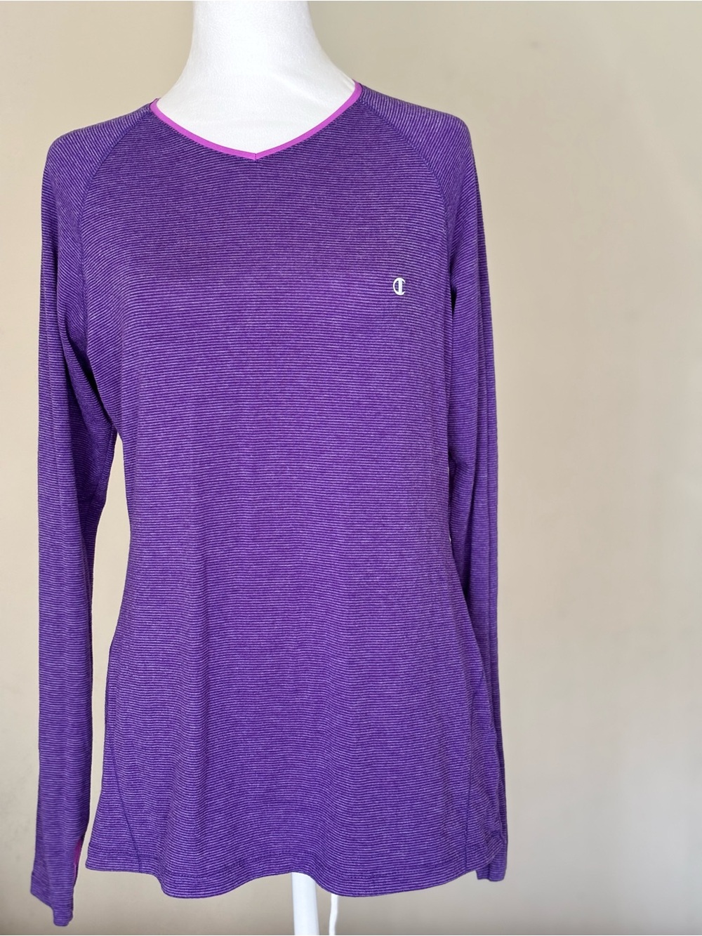 Champion Purple Long Sleeve V-Neck Performance Tee with Pink Trim